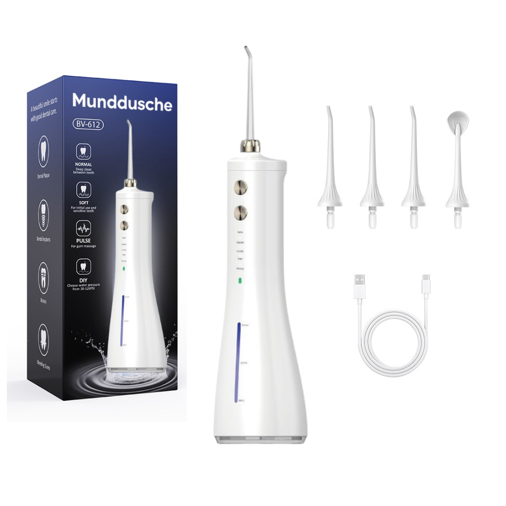 Hydropulseur sans fil pour un soin efficace des dents et des gencives avec 4 modes et 4 embouts, réservoir d'eau de 300 ml, pression d'eau de 30 à 120 PSI et protection contre l'eau IPX7